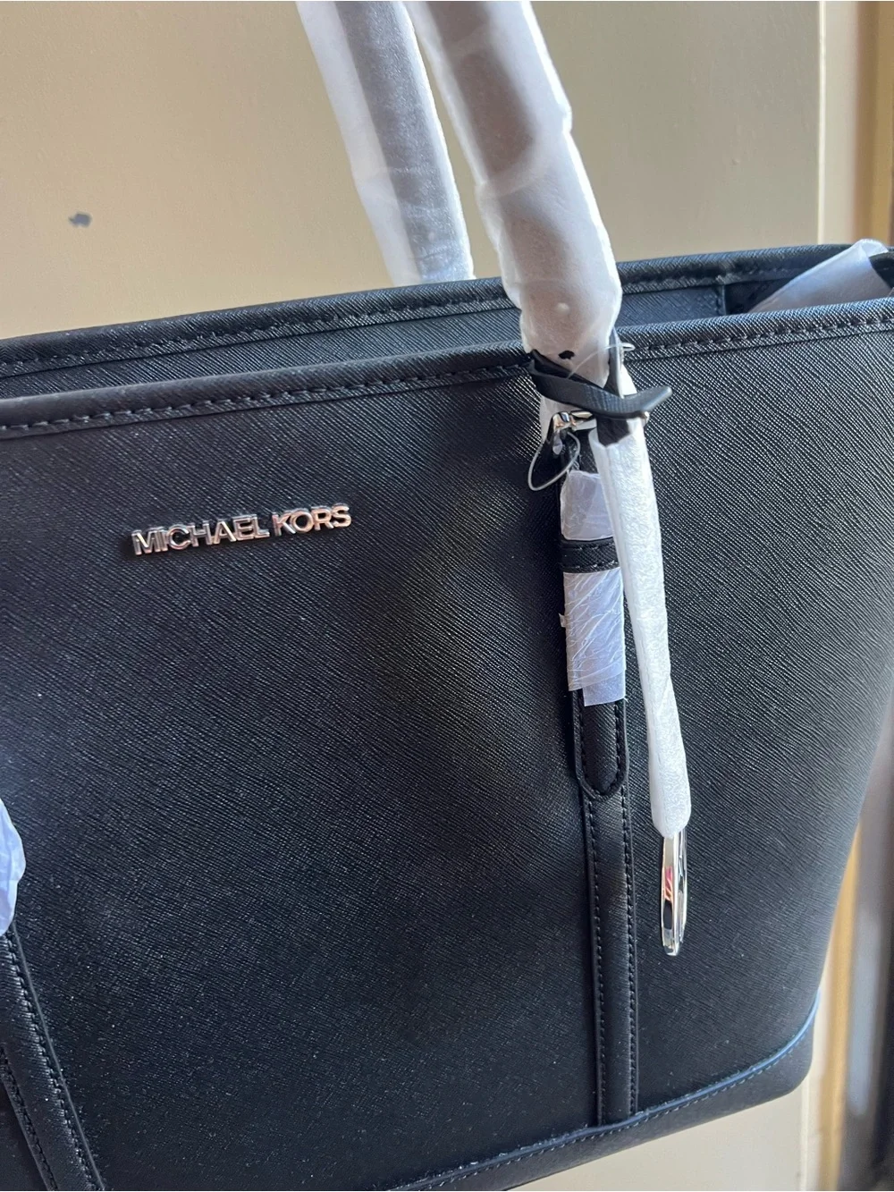 Michael Kors Black Saffiano Tote with MK Charm